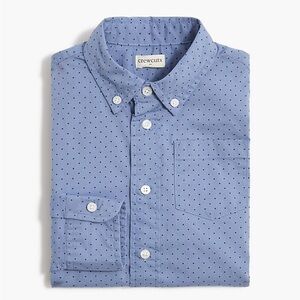 J. Crew Crewcuts Boys Button Up Shirt Blue With Navy Dots 6-7 100% Cotton